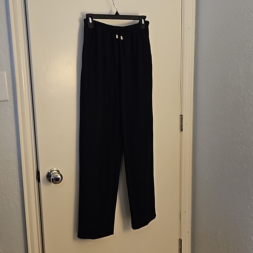 VTG BLAST 1990s Black Metallic Gold Drawstring Elastic High Waist Pants - Picture 5 of 10
